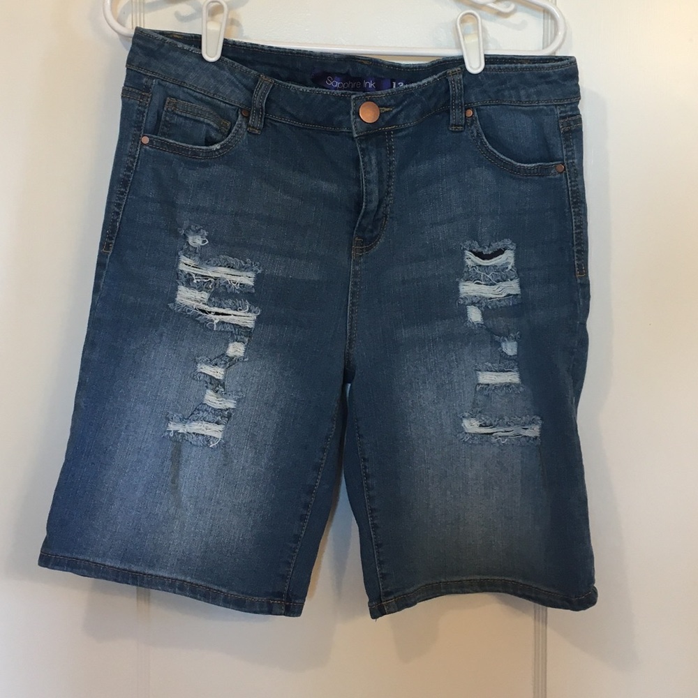 Sapphire Ink Denim Shorts / Distressed / Size 13